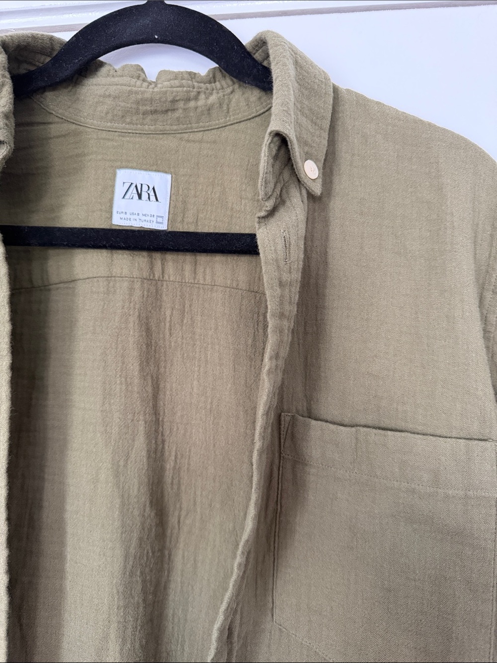 Zara Men's Khaki Button-Up Lightweight Shirt Jacket